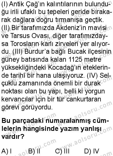 Türk Dili ve Edebiyatı 8 Dersi 2025-2026 yılı 1. Dönem sınavı 4. Soru