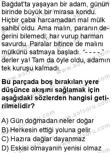 Türk Dili ve Edebiyatı 8 Dersi 2025-2026 yılı 1. Dönem sınavı 5. Soru
