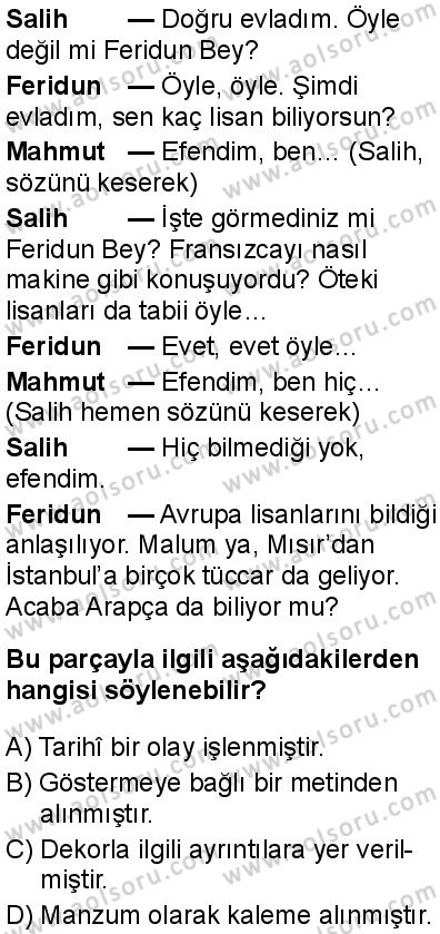 Türk Dili ve Edebiyatı 8 Dersi 2025-2026 yılı 1. Dönem sınavı 8. Soru