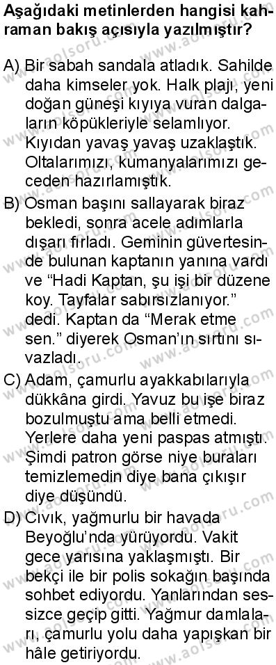 Türk Dili ve Edebiyatı 8 Dersi 2025-2026 yılı 1. Dönem sınavı 9. Soru