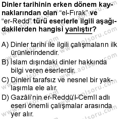 Dinler Tarihi 1 Dersi 2025-2026 yılı 1. Dönem sınavı 3. Soru