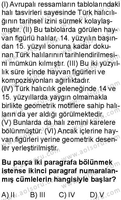 Seçmeli Türk Dili ve Edebiyatı 3 Dersi 2025-2026 yılı 1. Dönem sınavı 2. Soru