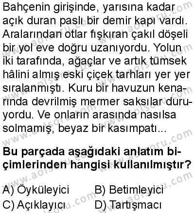 Seçmeli Türk Dili ve Edebiyatı 3 Dersi 2025-2026 yılı 1. Dönem sınavı 3. Soru