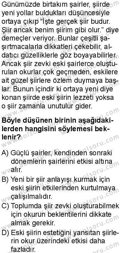 Seçmeli Türk Dili ve Edebiyatı 4 Dersi 2025-2026 yılı 1. Dönem sınavı 1. Soru