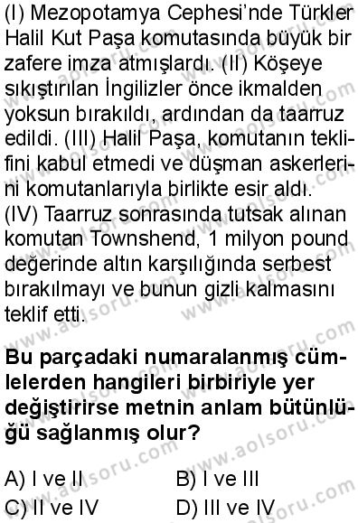 Seçmeli Türk Dili ve Edebiyatı 4 Dersi 2025-2026 yılı 1. Dönem sınavı 2. Soru