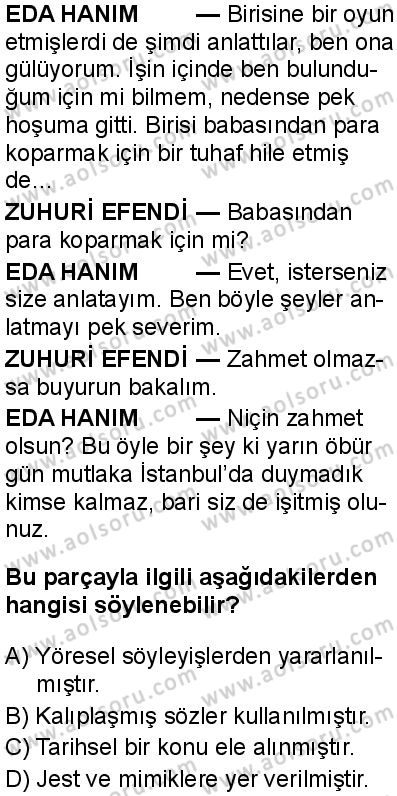Seçmeli Türk Dili ve Edebiyatı 4 Dersi 2025-2026 yılı 1. Dönem sınavı 7. Soru