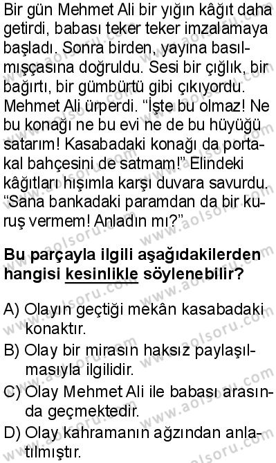 Seçmeli Türk Dili ve Edebiyatı 4 Dersi 2025-2026 yılı 1. Dönem sınavı 8. Soru