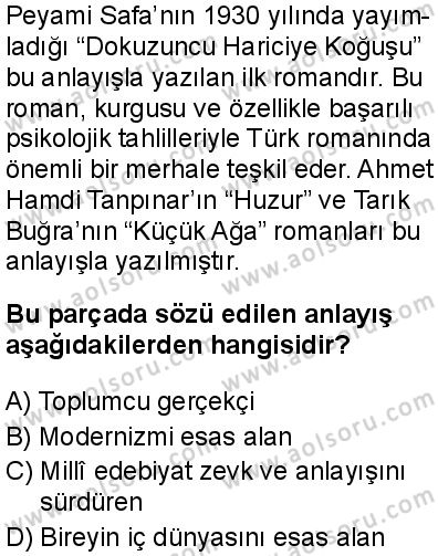 Seçmeli Türk Dili ve Edebiyatı 4 Dersi 2025-2026 yılı 1. Dönem sınavı 9. Soru