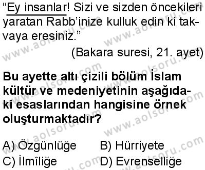 İslam Kültür ve Medeniyeti 1 Dersi 2025-2026 yılı 1. Dönem sınavı 3. Soru