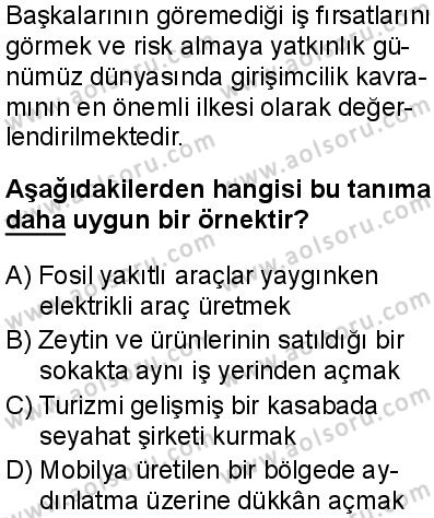 Seçmeli Girişimcilik 1 Dersi 2025-2026 yılı 1. Dönem sınavı 3. Soru