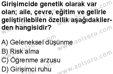 Seçmeli Girişimcilik 1 Dersi 2025-2026 yılı 1. Dönem sınavı 7. Soru