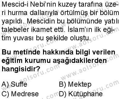 Din Kültürü ve Ahlak Bilgisi 7 Dersi 2025-2026 yılı 1. Dönem sınavı 3. Soru