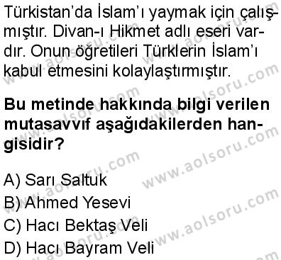 Din Kültürü ve Ahlak Bilgisi 7 Dersi 2025-2026 yılı 1. Dönem sınavı 8. Soru