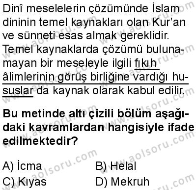 Din Kültürü ve Ahlak Bilgisi 8 Dersi 2025-2026 yılı 1. Dönem sınavı 1. Soru
