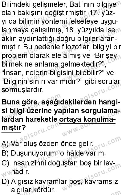Felsefe 4 Dersi 2025-2026 yılı 1. Dönem sınavı 3. Soru