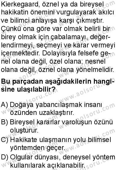 Felsefe 4 Dersi 2025-2026 yılı 1. Dönem sınavı 6. Soru