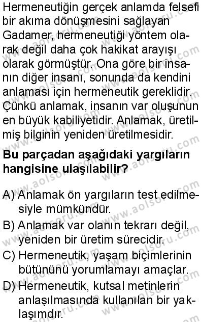 Felsefe 4 Dersi 2025-2026 yılı 1. Dönem sınavı 8. Soru