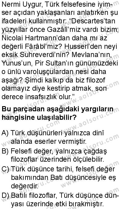 Felsefe 4 Dersi 2025-2026 yılı 1. Dönem sınavı 10. Soru