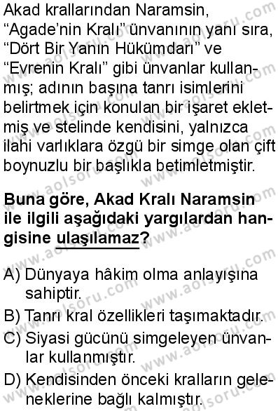 Tarih 1 Dersi 2025-2026 yılı 1. Dönem sınavı 8. Soru
