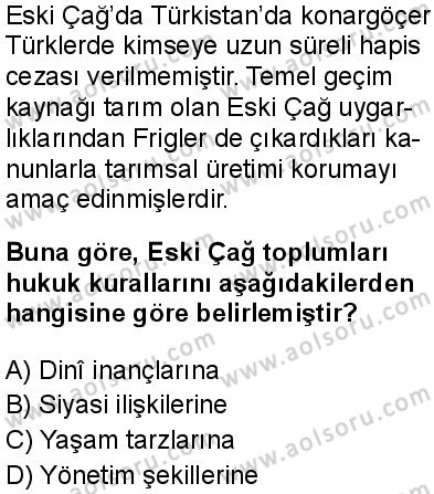 Tarih 1 Dersi 2025-2026 yılı 1. Dönem sınavı 10. Soru