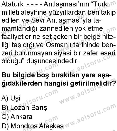 T.C. İnklap Tarihi ve Atatürkçülük 1 Dersi 2025-2026 yılı 1. Dönem sınavı 6. Soru