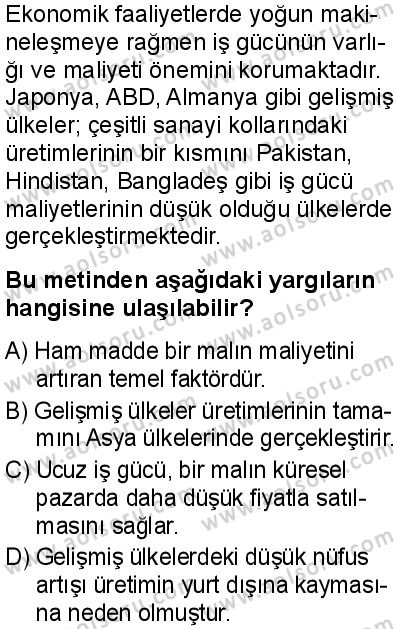 Coğrafya 2 Dersi 2025-2026 yılı 1. Dönem sınavı 7. Soru