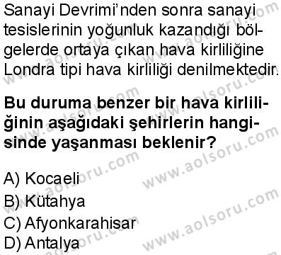 Seçmeli Coğrafya 2 Dersi 2025-2026 yılı 1. Dönem sınavı 10. Soru