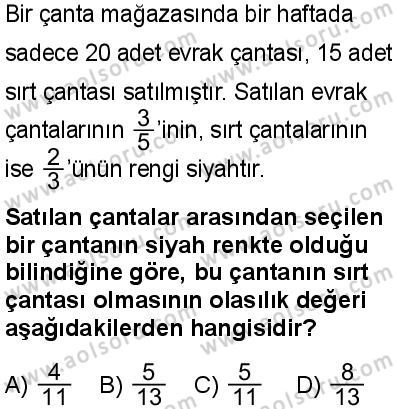 Matematik 4 Dersi 2025-2026 yılı 1. Dönem sınavı 10. Soru