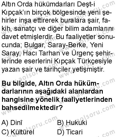 Seçmeli Ortak Türk Tarihi 2 Dersi 2025-2026 yılı 1. Dönem sınavı 1. Soru