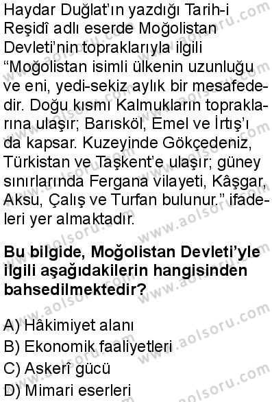 Seçmeli Ortak Türk Tarihi 2 Dersi 2025-2026 yılı 1. Dönem sınavı 3. Soru