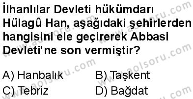 Seçmeli Ortak Türk Tarihi 2 Dersi 2025-2026 yılı 1. Dönem sınavı 4. Soru