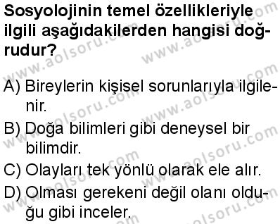 Seçmeli Sosyoloji 1 Dersi 2025-2026 yılı 1. Dönem sınavı 1. Soru