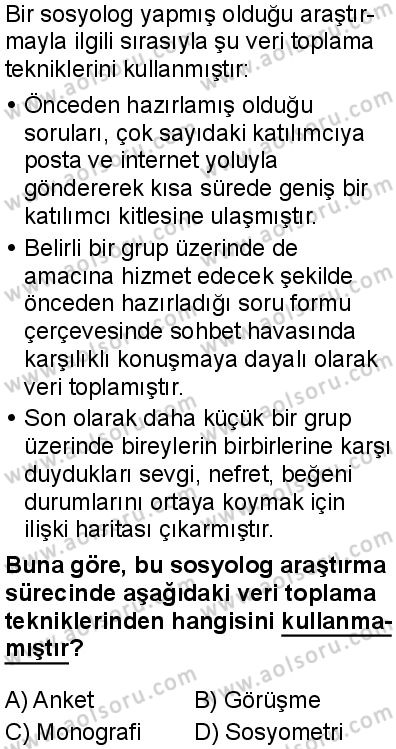Seçmeli Sosyoloji 1 Dersi 2025-2026 yılı 1. Dönem sınavı 3. Soru