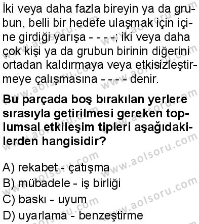 Seçmeli Sosyoloji 1 Dersi 2025-2026 yılı 1. Dönem sınavı 7. Soru