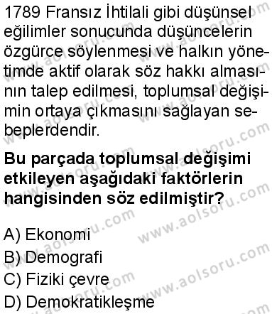 Seçmeli Sosyoloji 1 Dersi 2025-2026 yılı 1. Dönem sınavı 9. Soru