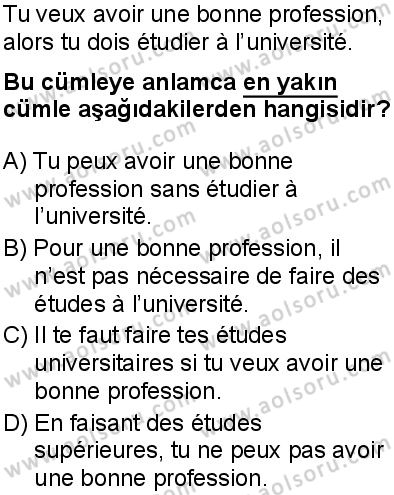 Fransızca 4 Dersi 2025-2026 yılı 1. Dönem sınavı 10. Soru