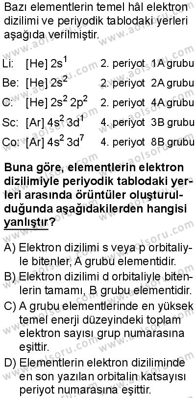 Kimya 1 Dersi 2025-2026 yılı 1. Dönem sınavı 3. Soru