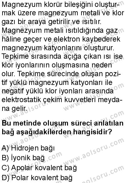 Kimya 1 Dersi 2025-2026 yılı 1. Dönem sınavı 7. Soru