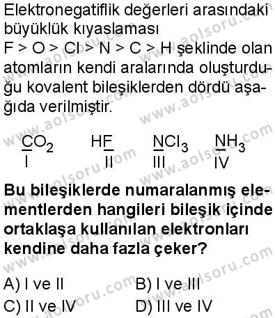 Kimya 1 Dersi 2025-2026 yılı 1. Dönem sınavı 8. Soru