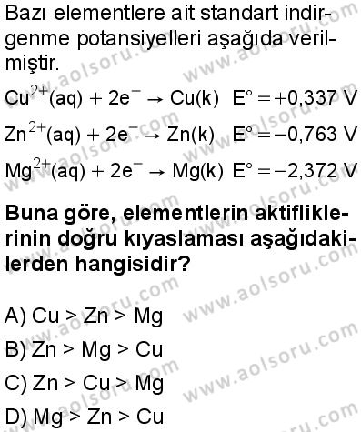 Seçmeli Kimya 3 Dersi 2025-2026 yılı 1. Dönem sınavı 2. Soru
