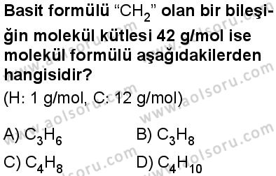 Seçmeli Kimya 3 Dersi 2025-2026 yılı 1. Dönem sınavı 6. Soru