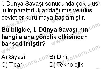 Seçmeli Çağdaş Türk ve Dünyası Tarihi 1 Dersi 2025-2026 yılı 1. Dönem sınavı 1. Soru
