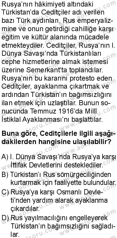 Seçmeli Çağdaş Türk ve Dünyası Tarihi 1 Dersi 2025-2026 yılı 1. Dönem sınavı 2. Soru