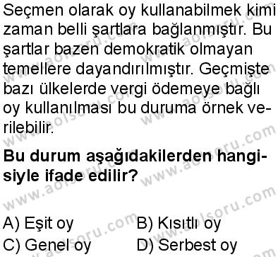 Seçmeli Demokrasi ve İnsan Hakları 1 Dersi 2025-2026 yılı 1. Dönem sınavı 8. Soru