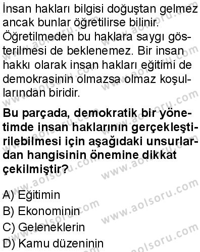 Seçmeli Demokrasi ve İnsan Hakları 1 Dersi 2025-2026 yılı 1. Dönem sınavı 10. Soru