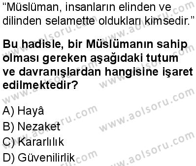 Temel Dini Bilgiler 2 Dersi 2025-2026 yılı 1. Dönem sınavı 8. Soru