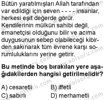 Temel Dini Bilgiler 2 Dersi 2025-2026 yılı 1. Dönem sınavı 9. Soru