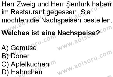 Almanca 7 Dersi 2025-2026 yılı 1. Dönem sınavı 7. Soru