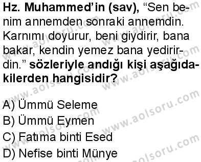 Seçmeli Peygamberimizin Hayatı 1 Dersi 2025-2026 yılı 1. Dönem sınavı 4. Soru