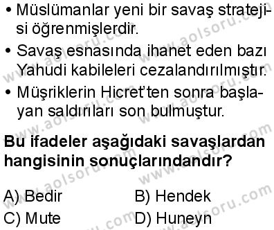 Seçmeli Peygamberimizin Hayatı 1 Dersi 2025-2026 yılı 1. Dönem sınavı 6. Soru